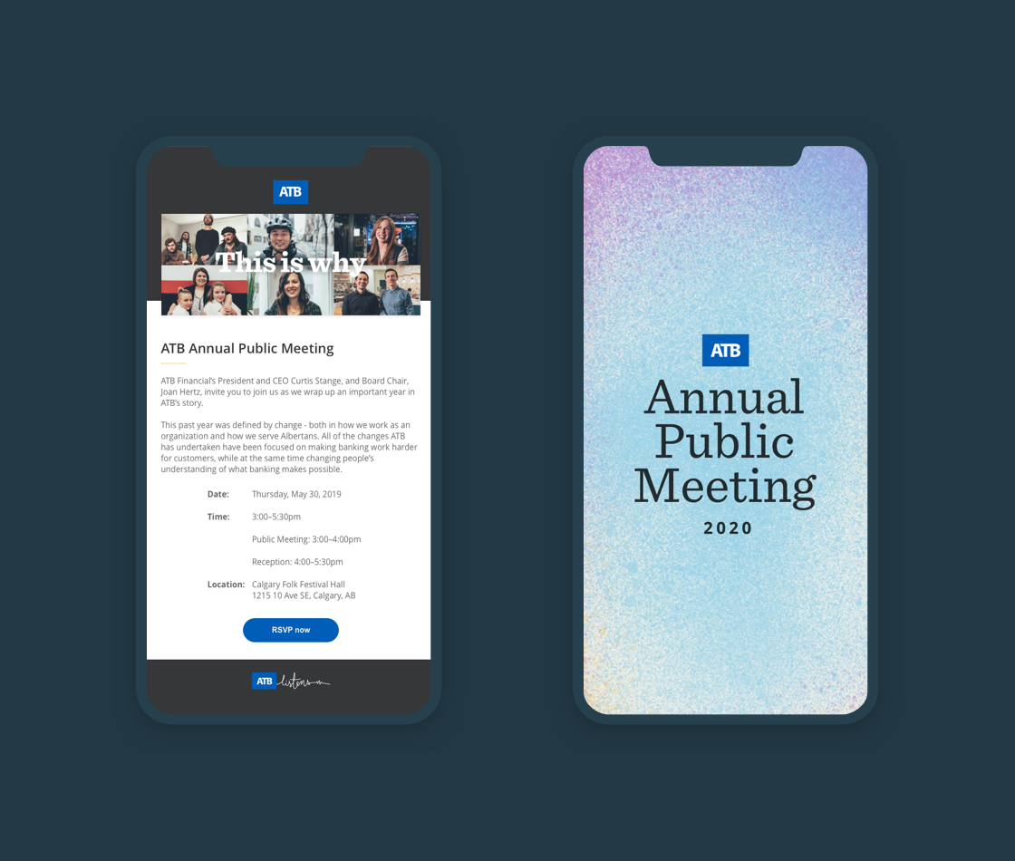 Annual Public Meeting assets for emails and Instagram Stories displayed in a silouette of an iPhone
