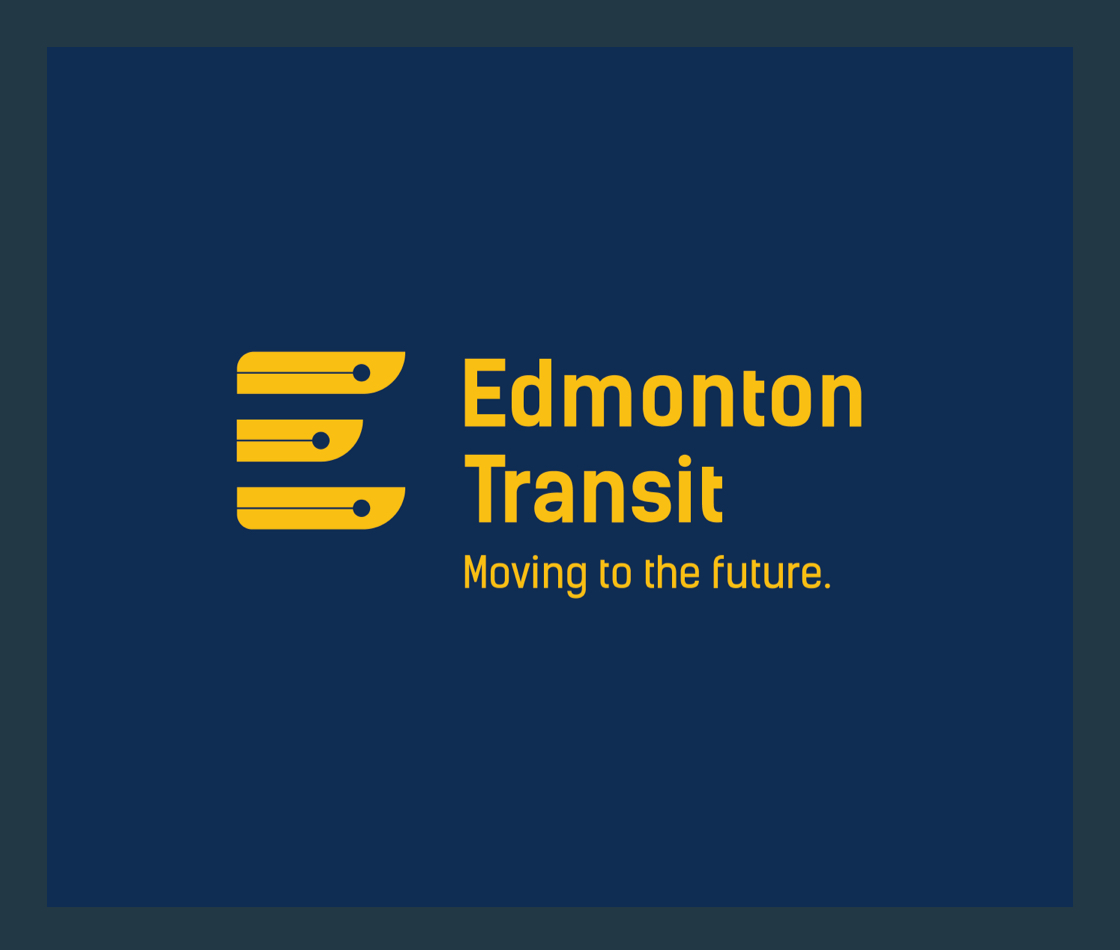 The rebranded Edmonton Transit logo and wordmark, featuring accompanying tagline “Moving to the Future”